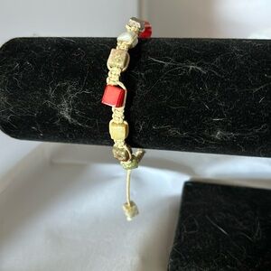Hemp macrame knotted bracelet with jaspers and likely dyed coral